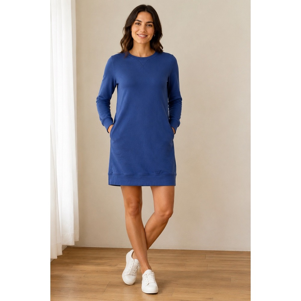 Pact Sweatshirt Dress Womens Size M Blue Organic Cotton Pocket French Terry